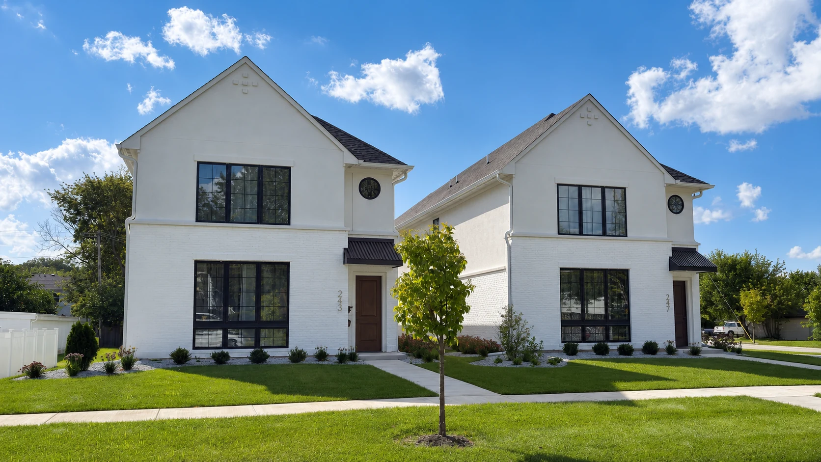 Front view of the West Street Homes rental residences in downtown Naperville